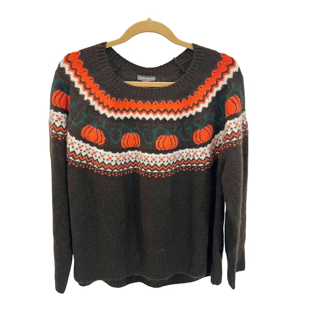 Vince Camuto Womens XL Brown Pumpkin Fair Isle Sweater Halloween Fall Festive